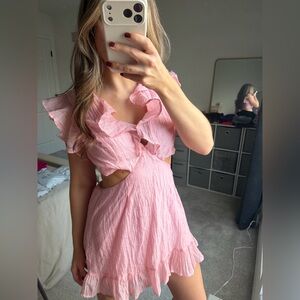 NWOT American Threads Pink Ruffle Cutout Mini Dress Medium